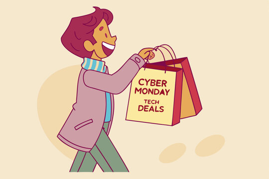 Cyber monday tech deals shopping illustration