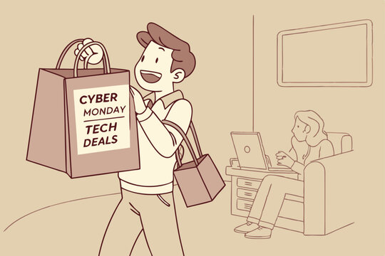 Cyber monday tech deals shopping spree illustration - Powered by Adobe