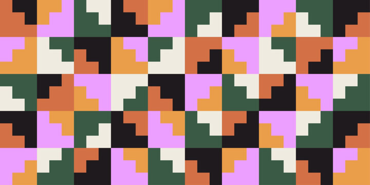 Repeating color pattern with squares and stairs