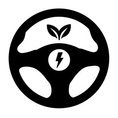 Fototapeta premium Steering wheel with leaf and electric bolt icons, Eco-friendly driving symbol