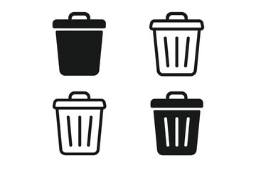 Four different designs of a black and white trash can icon vector illustration isolated on white background