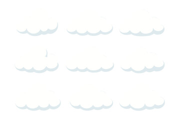 Cartoon cloud collection in vector graphic, different shapes isolated on white