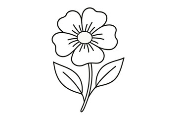 Simple flower vector icon with petals, leaves and stem, isolated on white background