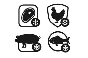 Different meat types and snowflake icon represent freezing cold conditions for food storage