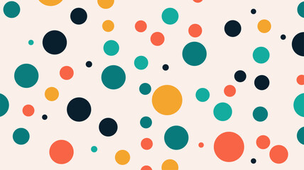 Playful seamless pattern of colorful circles on a light background, perfect for textile prints, children's designs, and vibrant backgrounds. Adds a fun and cheerful touch