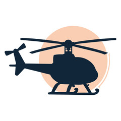 Flat illustration of a helicopter on a blue background with copy space