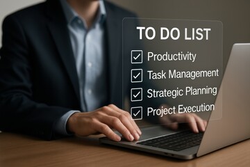 Business professional working digital to do list with checkmarks
