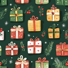 Seamless pattern Christmas gifts, For fabric, packaging paper, scrapbooking.Holiday Valentineas Day.