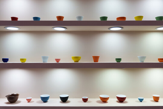 shelf with Porcelain cups in the store