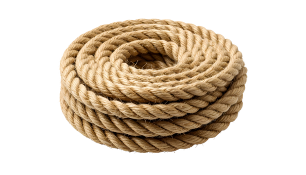 A coil of natural fiber rope, tightly wound into a circular shape.