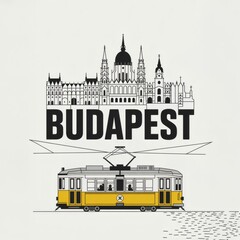 Modern Minimalist Budapest Cityscape: Bold Typography & Timeless Architecture Print