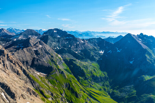 Gran Paradiso, Dom, Breithorn, Monte Rosa and many other peaks from Rocciamelone mountain peak in Graian Alps in Italy