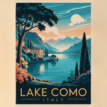 Enchanting Lake Como: Vintage Art Deco Travel Poster of Italys Timeless Beauty