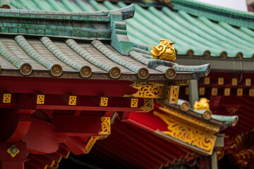 Colorful Japanese Temple Roofs in Tokyo, Japan