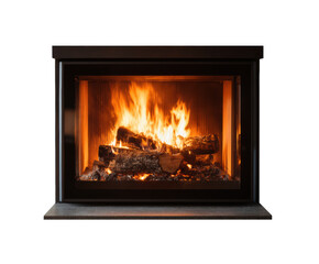 Cozy fireplace with flames and logs creating a warm atmosphere