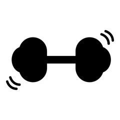  Solid black icon depicting a dumbbell with two short, curved lines on each side, suggesting motion or vibration. This indicates the dumbbell is in use, being lifted, or signifying active exercise.