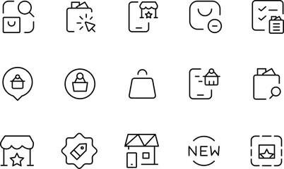 Ecommerce Line Icons Shopping Bag, Store, Online Shop, Purchase, Delivery, and More