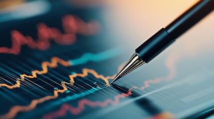 Analyzing Financial Data Close up of a Pen Pointing at Stock Market Charts on a Tablet Screen