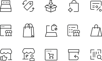 E-commerce Line Icons Shopping, Packaging, and Delivery Symbols for Website and App Design