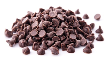 Obraz premium A pile of chocolate chips on a white background.