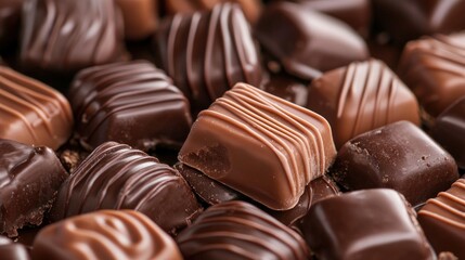 Fototapeta premium A pile of chocolate candies with a mix of dark and milk chocolates.