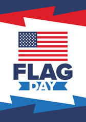 National Flag Day in United States. Holiday celebrated annual June 14 in USA. Patriotic style design with american flag. Poster, greeting card, banner and background. Vector illustration