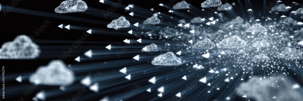 Leinwandbilder Data Breach Visualization Shows User Data Leak With Animated Arrows and Cloud Representations in a Dark Layout