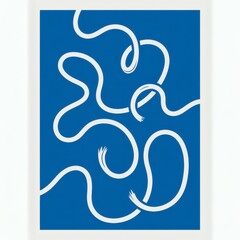 Serpentine Harmony: Minimalist Abstract in Cobalt Blue with Fluid White Lines
