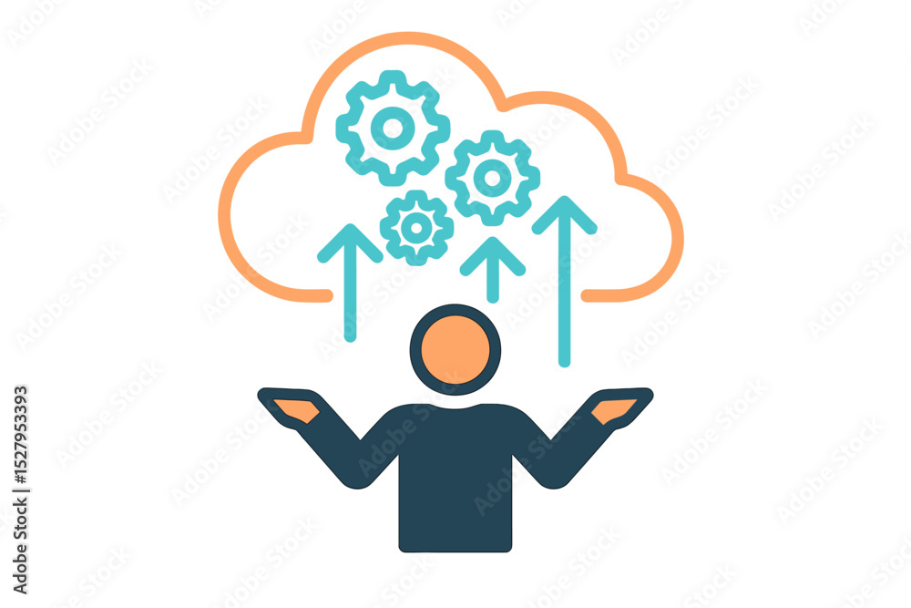 Poster icon depicts person gesturing towards cloud with gears and arrows representing uploading and process