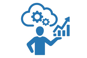 Blue cloud computing icon showing strategy and business growth on isolated white background