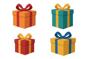 Colorful gifts with ribbons cartoon vector icon illustration isolated on white background