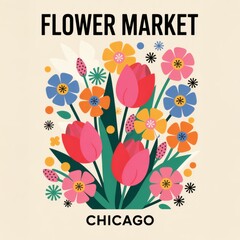 Vibrant Floral Chic: Modern Art Print Celebrating Chicagos Flower Market
