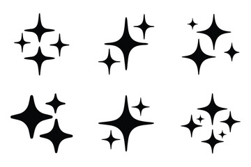 Sparkling star icons set, Sparkle shine star silhouette vector, Retro star vector icon