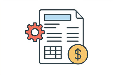 Illustration of financial operations automation showing document with gear and dollar coin