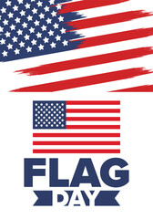 National Flag Day in United States. Holiday celebrated annual June 14 in USA. Patriotic style design with american flag. Poster, greeting card, banner and background. Vector illustration