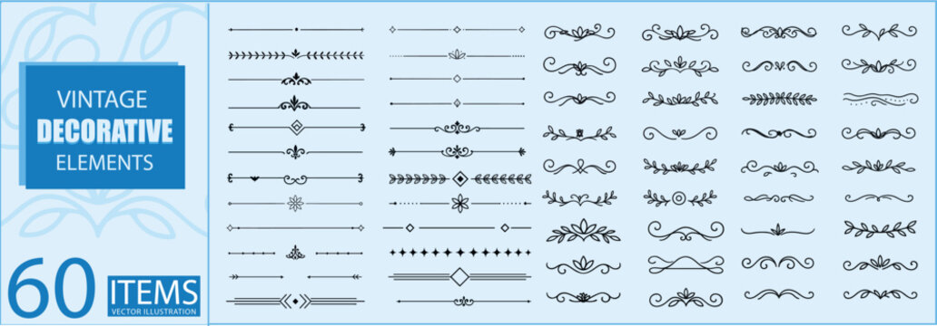 Decorative dividers, elegant line art,Leaf Plant Nature Border Ornament. Hand drawn floral branches dividers. Floral Divider. Wedding borders for invitation card. Vector illustration