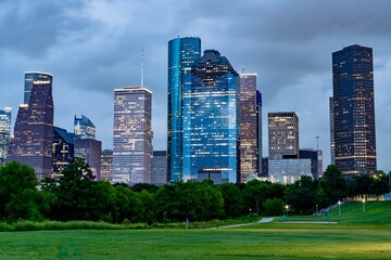 Obraz premium View of Downtown Houston at Twilight as viewed from Eleanor Tinsley Park