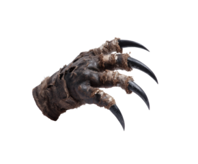 The terrifying monster hand with sharp claws is ready to strike.