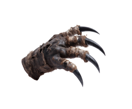 The terrifying monster hand with sharp claws is ready to strike.