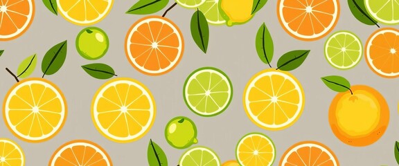 Obraz premium Geometric lemon, lime, orange citrus fruit pattern Minimalist vector illustration, minimal pattern, artwork