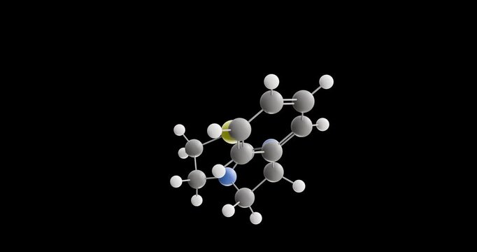 Levamisole molecule, rotating 3D model of antineoplastics, looped video on a black background
