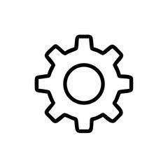 Outline icon of a gear, symbolizing settings, system preferences, or mechanical operations.
