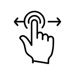 Minimal icon of a hand swiping left and right, symbolizing touch screen interaction and gesture-based navigation.
