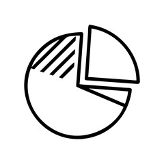 Minimal line icon of a pie chart with segmented data, representing analytics, statistics, and business data visualization.
