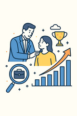 Mentorship for career growth concept. Business mentor coaching employee. Professional development, guidance and support for success. Job opportunity and achievement vector illustration.