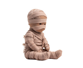 A charming mummy doll, perfect for Halloween decorations or spooky projects.