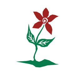 A cheerful, stylized illustration of a single red flower in a brown terracotta pot, with two green leaves.Beautiful collection of diverse pink and red flower illustrations

