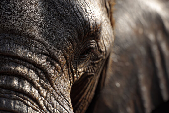 Close up of elephant skin with detailed texture and tear lines, showcasing intricate patterns and natural beauty of animal surface. image captures essence of wildlife - Powered by Adobe