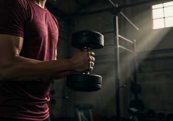 Focused Man Lifting Dumbbells in a Gym. Generative Ai