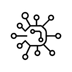 Minimal circuit chip icon with connected nodes, symbolizing digital networks, computing systems, and microprocessor technology.
